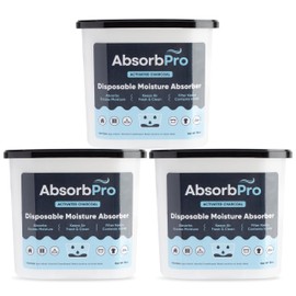 Absorb Pro Absorb Pro - Moisture Absorber Tub with Activated Charcoal - 3-Pack - 18 oz Disposable Odor Eliminator Box & Dehumidifier for Garage, Home, Kitchen, Bedroom, Bathroom, Closet, Cars, and Boats