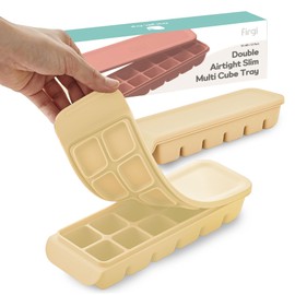 Firgi Silicone Ice Cube Freezer Tray with Lid, 100% Food-Grade Platinum Silicone,Leak Resistance & Dishwasher Safe for Baby Food Prep,Breast Milk,Purees and Ice (Beige 0.7 oz/12 Sections)