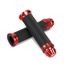Universal Motorcycle Handlebar Grips CNC Aluminum Rubber Motorbike Handle Bar Grips for 7/8" Handle Bar Bike Bicycle (Red)