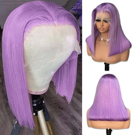 Bestvivid Lilac Bob Lace Front Wigs Human Hair 10 Inch Colored Bob Wig Human Hair 13x4 Frontal Lace Wig Pre Plucked with Baby Hair 180% Density Glueless Straight Light Purple Short Bob Wig