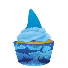 Creative Converting Shark Splash Cupcake Pick Decorations with Matching Baking Cup Wrappers, 12 Count