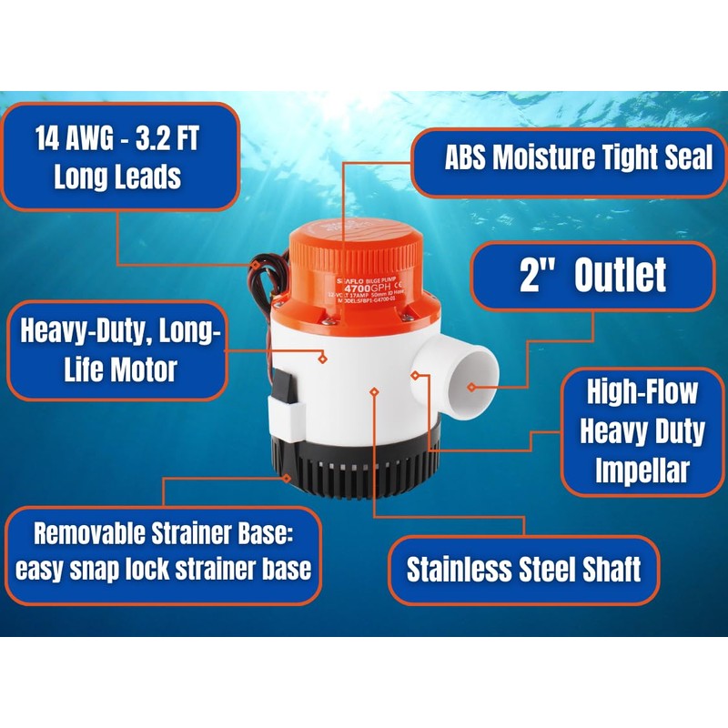 Seaflo 4700 GPH 24v Heavy Duty Electric Bilge Pump (4700gph