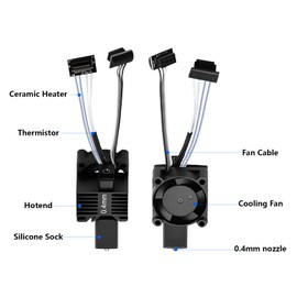 P1S P1P Hotend Complete Kit, Full Assembly Hot End Print Head with Ceramic Heater, Thermistor, 0.4mm Hardened Steel Nozzle, Hotend Replacement for Bambu Lab P1 Series 3D Printer