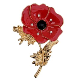 GFM® Womens Red Poppy Flower Brooch Badge for Remembrance Day (DRV)(BRCH-PPY-221)