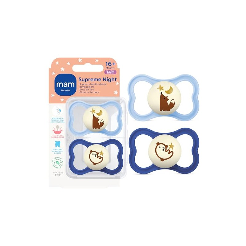 MAM Supreme Night Pacifiers (2 Pack, 1 Sterilizing Pacifier Case),