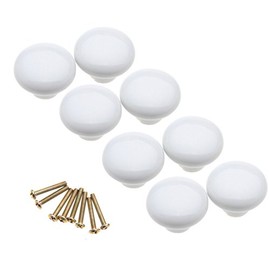 8 Pieces White Mushroom Ceramic Door Knob Cabinet Cupboard Pull Handle