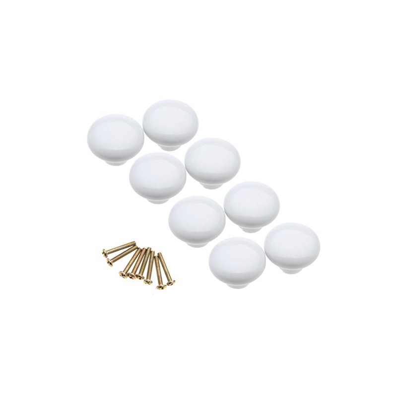 8 Pieces White Mushroom Ceramic Door Knob Cabinet Cupboard Pull