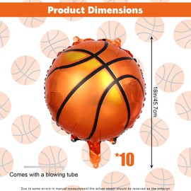 Heyiminy 12 Pieces 18 inches Basketball Balloons, Basketball Party Decorations, Basketball Foil Balloons Basketball Mylar Balloons with Straw for Sports Theme Birthday Party Supplies