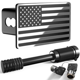 TOEASYTY Heavy American Flag Metal Trailer Hitch Covers for 2 inch Receivers,Tow Hitch Covers 2 Inch for Truck Accessories (with 5/8-Inch Pin Diameter Trailer Hitch Lock,Chrome Line)