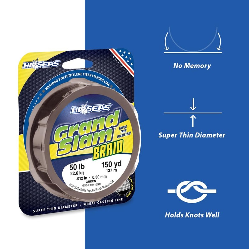 HI-SEAS Grand Slam Braid Line, Green, 15-Pound/150-Yard