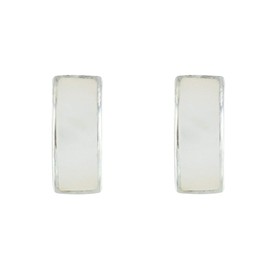 Les Poulettes Jewels - Sterling Silver Earrings Curved Rectangle in Resin - White