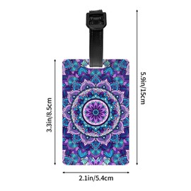 Purple Mandala Luggage Tags for Suitcase Travel Baggage Bag Tag Backpack Name ID Identifier Labels with Adjustable Strap for Women Men Kids, One Size