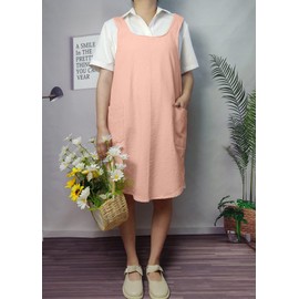 Cotton Cross Back Aprons Solid Color Cooking Kitchen Garden Smock for Women Girls with Pockets (Pink, 37Wx 32L)