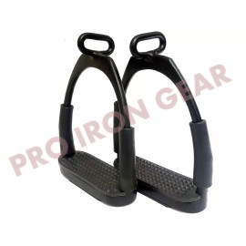 PRO IRON GEAR 5’’ OFFSET HORSE FLEXIBLE SAFETY BLACK STIRRUPS RIDING HORSE BENDY STIRRUPS