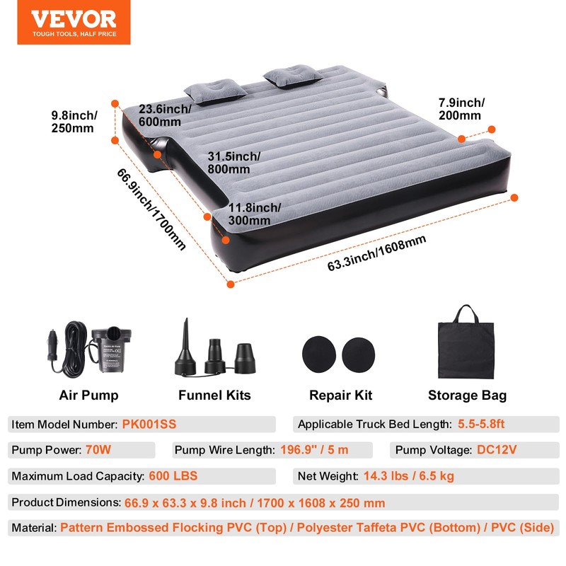 VEVOR Truck Bed Air Mattress, for 5.5-5.8 ft Full Size