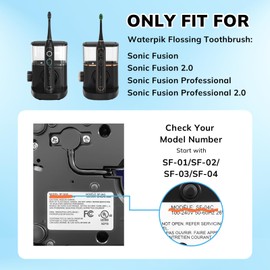 6 Pack Replacement Flossing Toothbrush Heads for Waterpik Sonic Fusion - Compatible with SF-01/SF-02/SF-03/SF-04 - Black with Caps