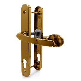 TSS UPVC Door Handle Pair Set with Offset Lever and Pad, 95/65mm PZ Centres (Internal = 95mm / External 65mm), Sprung, 200mm Screw to Screw, Backplate 250mm x 34mm (Polished Brass)