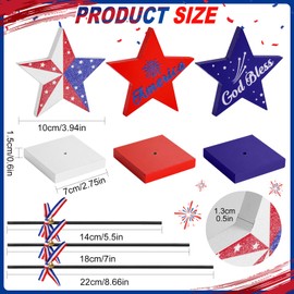 WINTS 4th of July Tiered Tray Star Wooden Decor Set, 3 Pcs Red White Blue Memorial Day Table Decorations, Patriotic American Centerpieces for Home Office