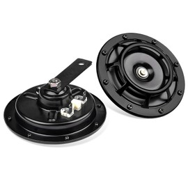 BWBWND 2 PCS Super Tone Car Horn Kit, 12V High Tone and Low Tone Twin Horn Kit with Protective Grill, Super Loud Metal Horns with Bracket for Cars Trucks SUVs Motorcycles (Black)