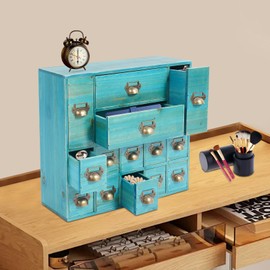 Drawers Storage Cabinet, Apothecary Drawers Card Catalog Desk Drawer Organizer with 14 Drawers, Wooden Card Catalog Wooden Storage Box for Desktop Organizer, Tea Coffee Pod Storage Tool for Home Shop