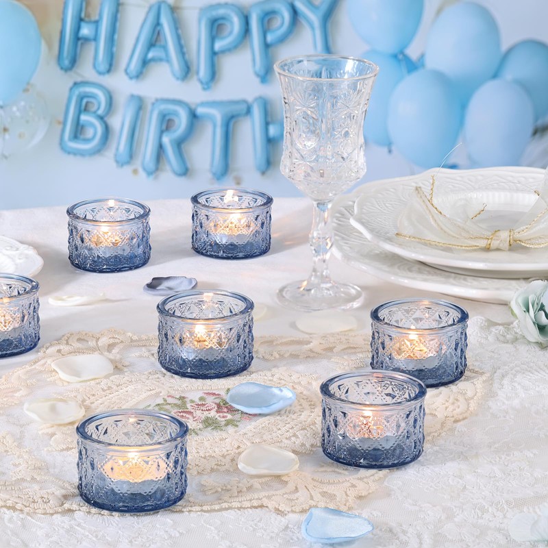 24 Pack Blue Tealight Candle Holders, Glass Votive Candle Holders