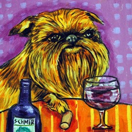 Brussels Griffon at the Wine Bar dog art tile coaster