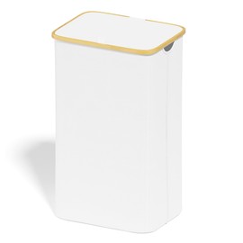 SUOCO Laundry Hamper with Lid, 29 Gal (110L) Clothes Basket with Bamboo Handles, Large Foldable Laundry Hamper for Bedroom, Bathroom, Dorm, Laundry Room - White