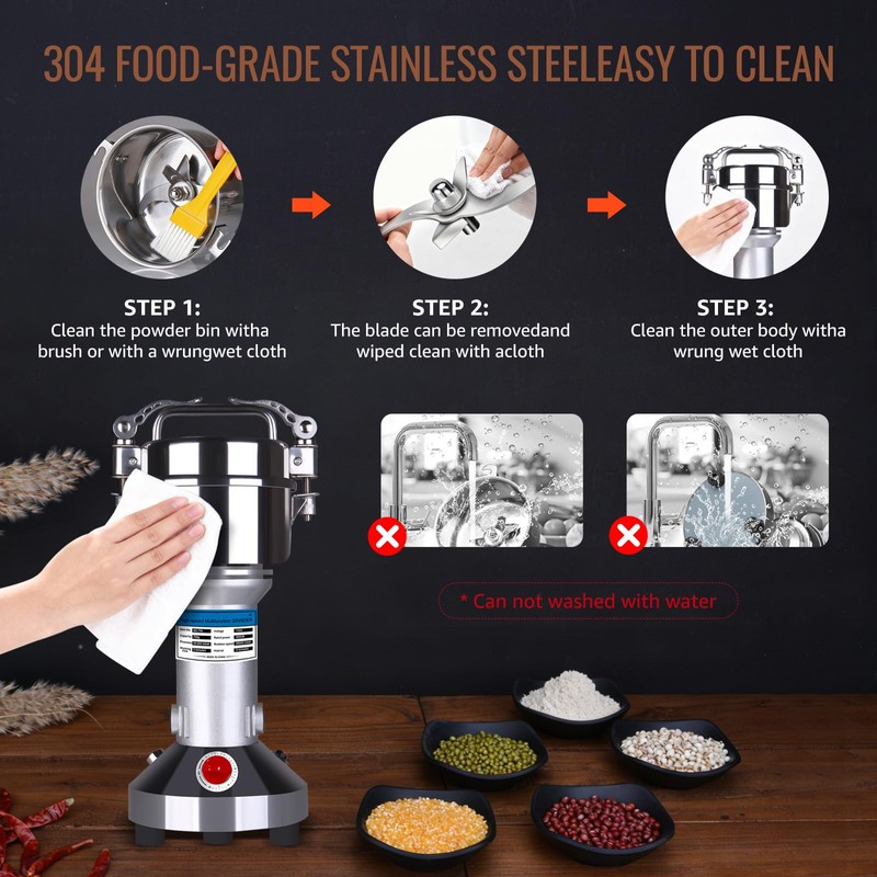 750g Electric Grain Mill Grinder, Stainless Steel High Speed Dry