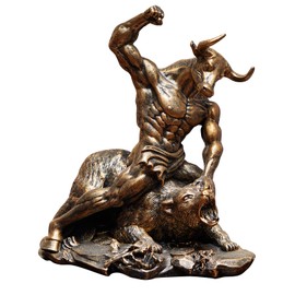 AETVRNI Wall Street Bull & Bear Statue - Resin Bronze-Like Finish-Stock Market Office Decor7x4.5x8in,Bronze