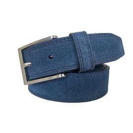 MENS ITALIAN SUEDE BELT 35MM FORMAL CASUAL (BLUE, MEDIUM-33-35-INCHES)