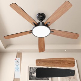 TALOYA 52 Inch Black Ceiling Fans with Lights Led Remote Control Flush Mount Low Profile for Bedroom Living Dining Room Outdoor Farmhouse Patio,Reversible,DC Motor,Diammable,Buzzer ON/Off,5 Blades