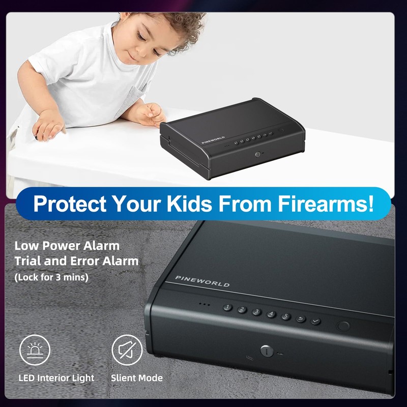 PINEWORLD Biometric Gun Safe For Handgun, Pistol Safe with Fingerprint/Backlit