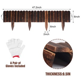 Newflager 4 Pack Garden Wooden Fence Anti-Corrosive Outdoor Landscape Edging Flexible Decorative Border for Garden Yard Flower Tree Fence - 7.9'' H x 47'' L