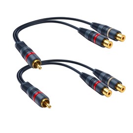 CNHIDEE RCA Splitter 1 Male to 2 Female 2 Pack, Y Splitter RCA Audio Video Cable Splitter Adapter Extension Cord 0.2M/0.65ft for Subwoofer Speaker Dark Blue