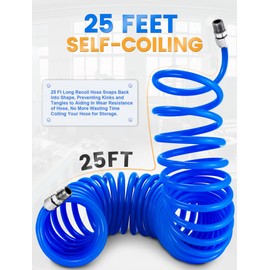 SARDVISA 25 Feet Repairable EVA Recoil Air Hose, Air Compressor Hose with 1/4" NPT Industrial Universal Quick Coupler and I/M Plug Kit, 200PSI Max Air Tool Hose
