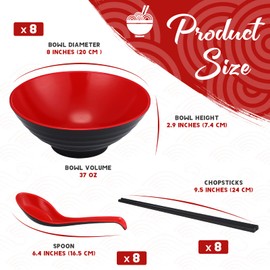 Eaasty 24 Pcs 8 Set Ramen Bowls Japanese Style Noodles Asian Chinese Large Soup Bowls with Spoons and Chopsticks for Ramen Pho Udon Soba Asian Dishes