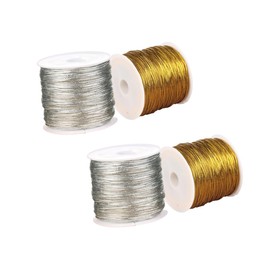 STOBOK 4pcs Metallic Tag Cords for Crafting Beading and Jewelry Making String for Decoration Wrapping and Sewing Supplies Gold Silver