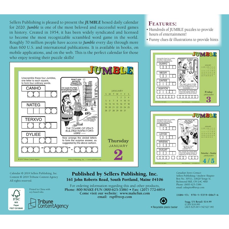 2020 the Daily Jumble Boxed Daily Calendar: By Sellers Publishing