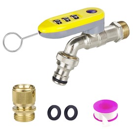 TMOK 1/4 Turn Outdoor Faucet with Password Lock-Brass Hose Bibb Garden Faucet with 1/2" x 1/2”, Teflon Tape & Washers Included,Frost Resistant and Leak Proof