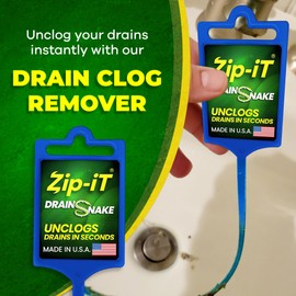 Zip-It Hair Drain Clog Remover, 25-inch Unclogger Tool for Shower, Tub & Sink in Seconds, Reusable, Flexible, Non-Toxic Drain Snake (3-pack)