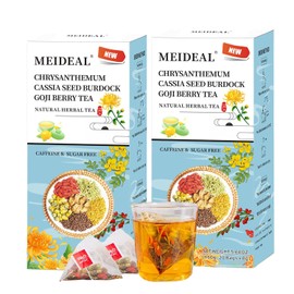 Meideal Chrysanthemum Cassia Seed & Burdock Goji Berry Tea, Liver Cleanse & Detox Herbal Tea Bags, Dandelion Wolfberry Tea, 20 Count, Vegan, Sugar-Free & Caffeine-Free (TWO BOXES)