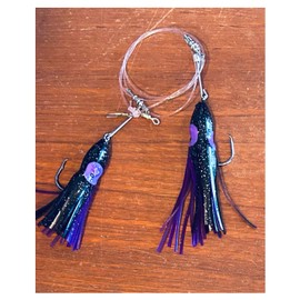 Aparejo de cebo de caída profunda (con faldas) (morado y negro, dos ganchos en línea 9/0)