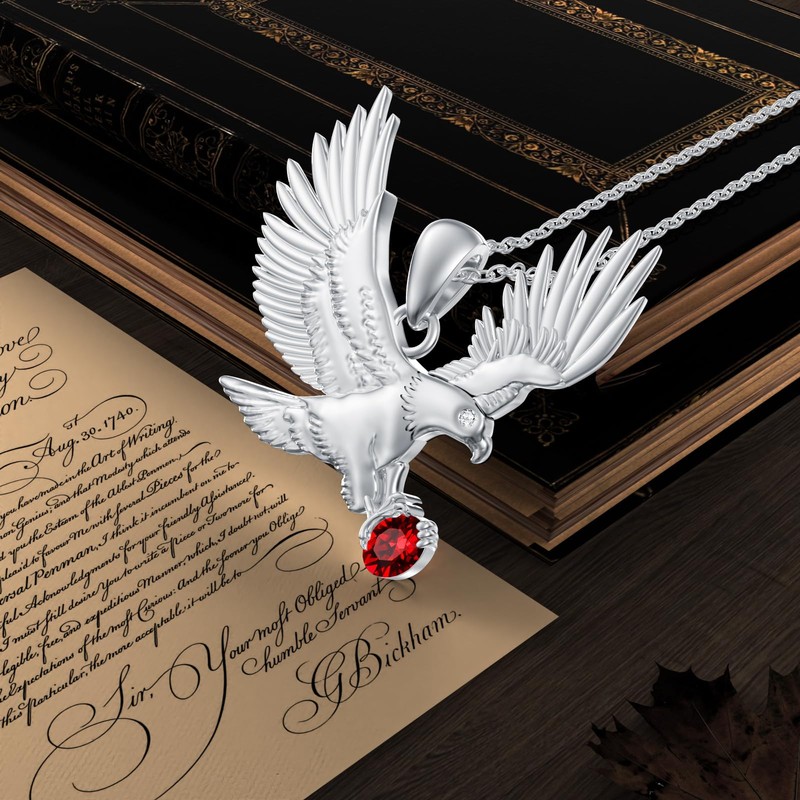 DOLPHERS 925 Sterling Silver Eagle Necklace Lab Grown Diamond Birthstone
