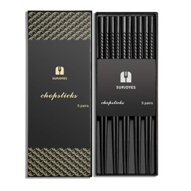 SUPJOYES 5 Pairs Fiberglass Chopsticks - Reusable Chopsticks Dishwasher Safe,...