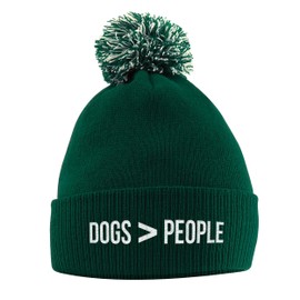 More Dogs Less People Bobble Hat, Funny Dog Walking Accessories Birthday Gifts for Dog Warm Winter Knitted Beanie Hat with Faux Fur Pom Pom for Womens Girls Mens Boys, One Size, Bottle Green