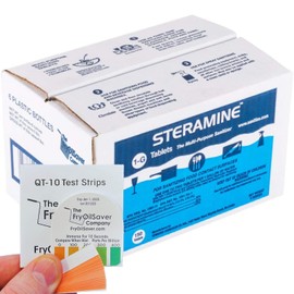 6 Bottles Steramine Sanitizer Tablets w/15 QT-10 Test Strip - Multi Purpose Steramine Sanitizing Tab for Food Contact Surface, Kitchen, Restaurant, Diner & Food Service by FryOilSaver Co. (900 Count)