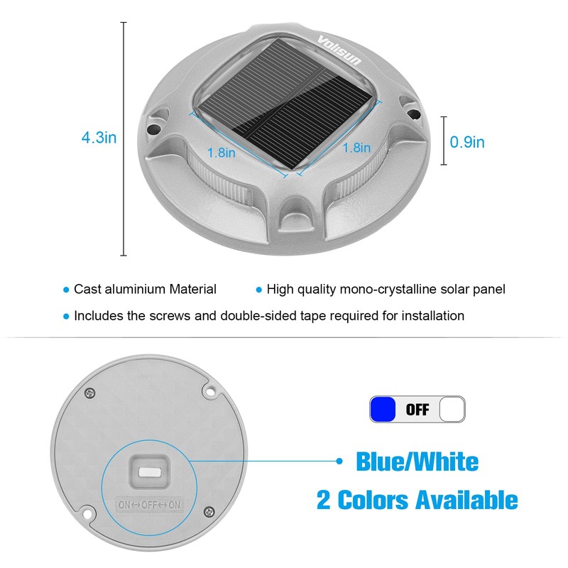 VOLISUN Solar Driveway Lights Dock Marine Lights 4 Pack,2 Colors