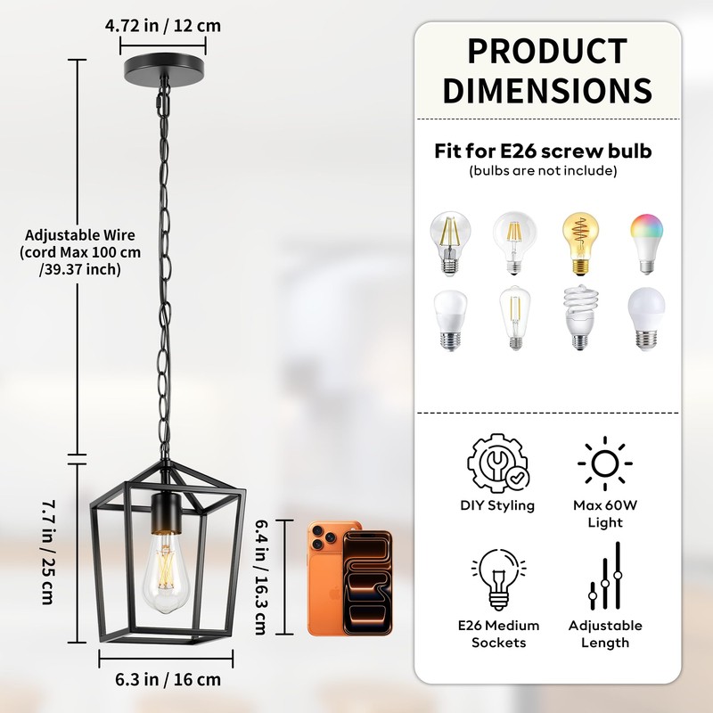 Phaosio Black Pendant Lights Kitchen Island, Modern Farmhouse Light Fixture