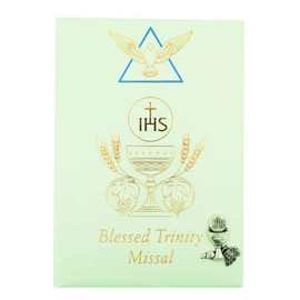 Blessed Trinity Missal | Gran regalo para primera comunión, cubierta de cuero sintético blanco con colgante de cáliz en tono plateado | hermosas ilustraciones italianas | bordes de página en tono dorado