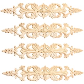 MUXSAM 4 x Unpainted Wood Carvings European Carvings with Flower Pattern for Furniture Doors Cabinet Doors, 33 x 6 cm